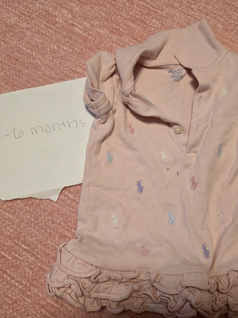 Ralph Lauren Light Pink Baby Polo Dress with Multicolor Pony Embroidery